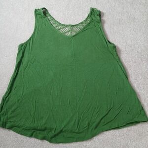 Merona Green Cotton Blend Sleeveless V-Neck Casual crochet back Tank Top Size XL